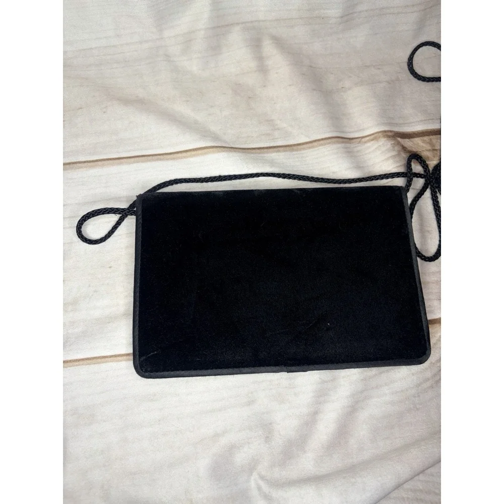 Valerie Stevens Black Velvet Clutch Purse Bag Hidden Strap‎ Mirror Eveningwear